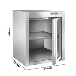 Stainless steel wall cabinet 600x400mm - with glass wing door - 650mm high