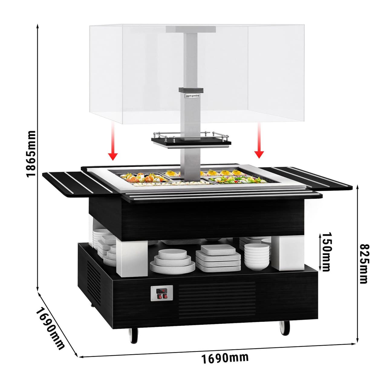 Salátový bar / salátový bufet - 1600 mm - s LED osvětlením - pro 4x GN 1/1