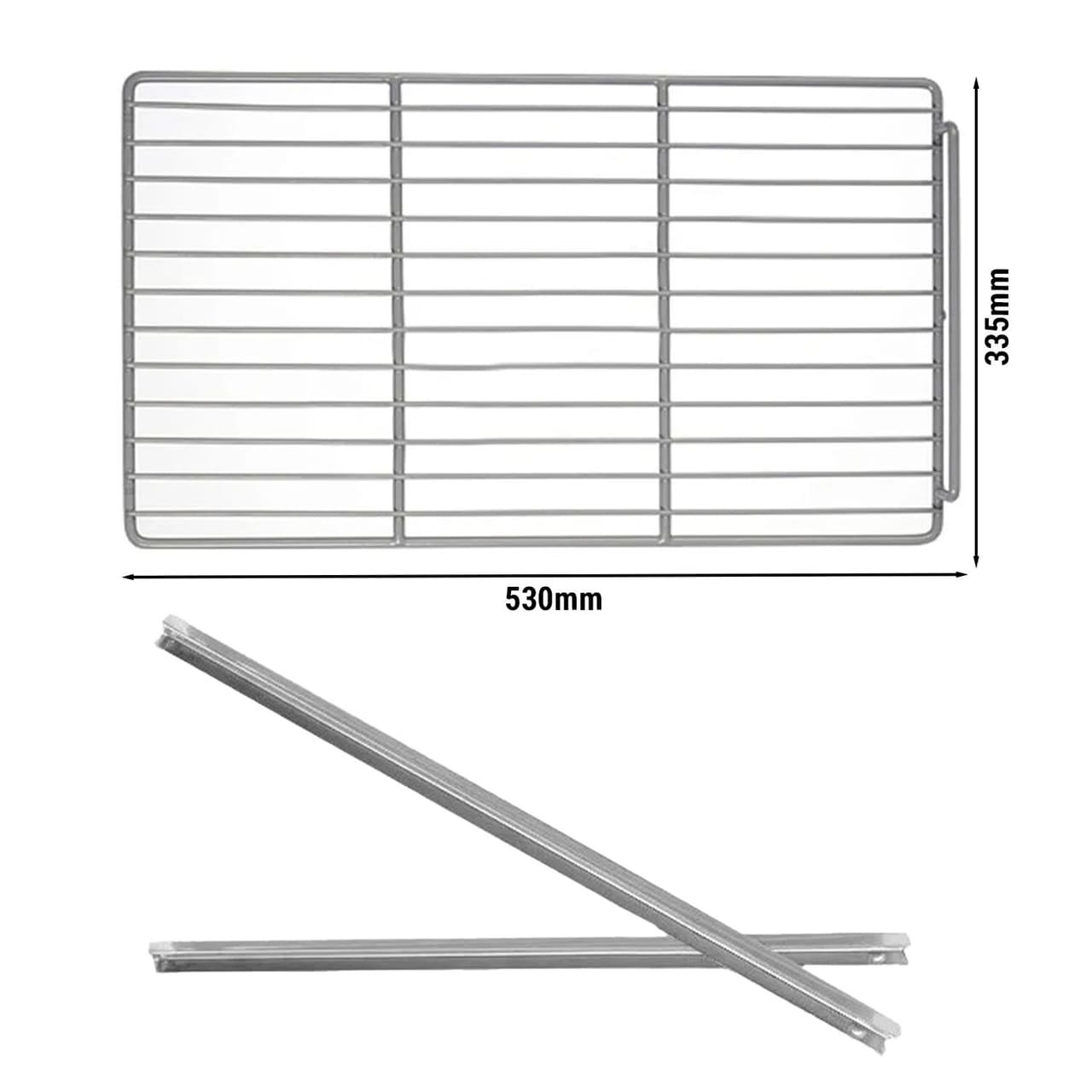 Nerezové kolejnice 1xlevá a 1xpravá (560mm) s poplastovaným nosným roštem - GN 1/1 - 335 x 530 mm