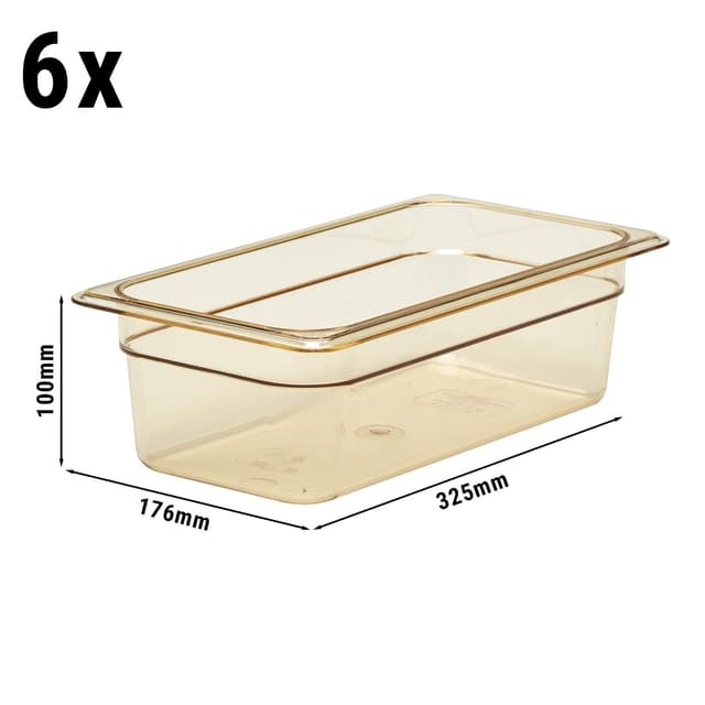 (6 kusů) CAMBRO | H-PAN™ Žáruvzdorné nádoby GN 1/3 - jantar - hloubka 100 mm