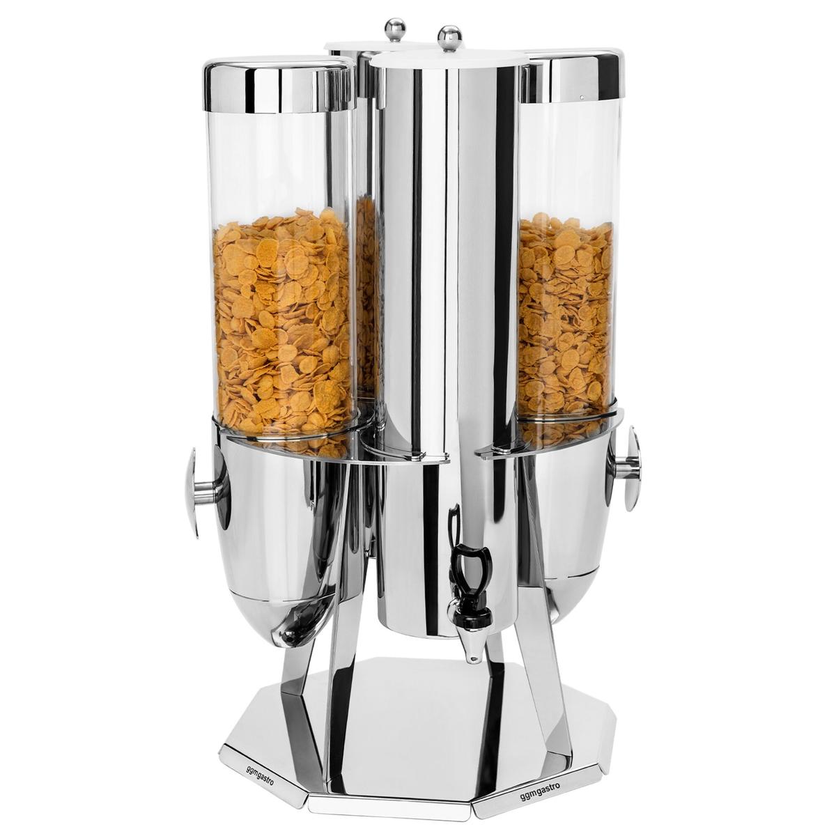 Muesli & cornflakes dispenser - double - rotating - Ø 120mm - silver - rotating dispenser