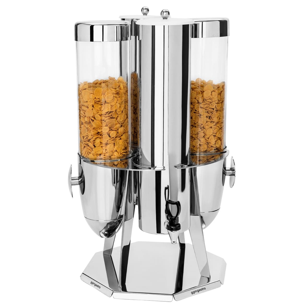 Muesli & cornflakes dispenser - double - rotating - Ø 120mm - silver - rotating dispenser