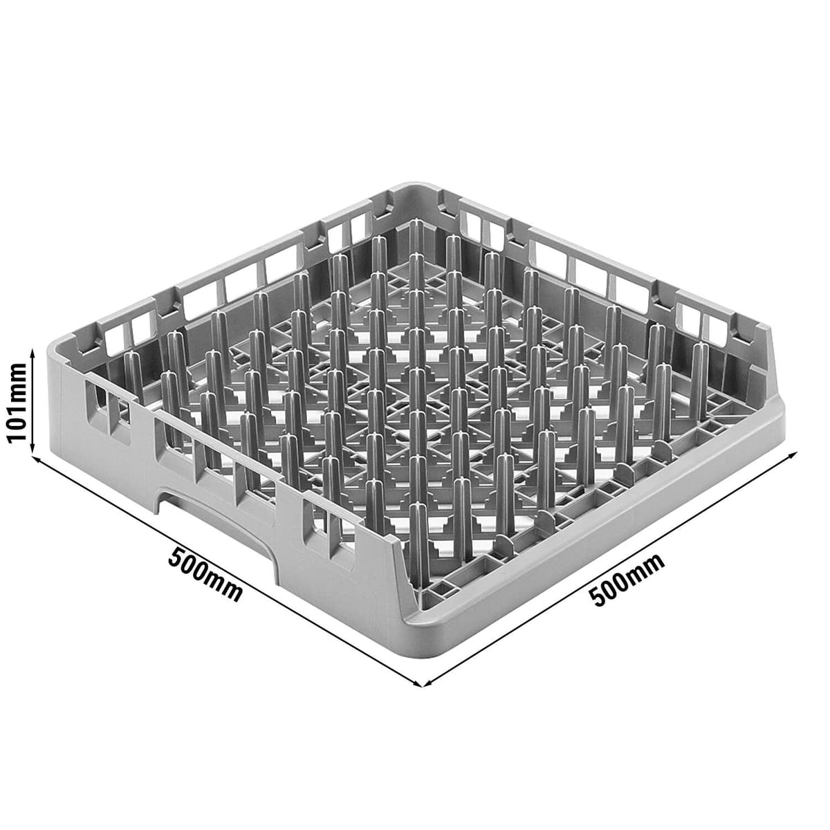 CAMBRO | CAMRACK® - Otevřený mycí koš s trny 1/1 - na podnosy - 500x500mm - šedý