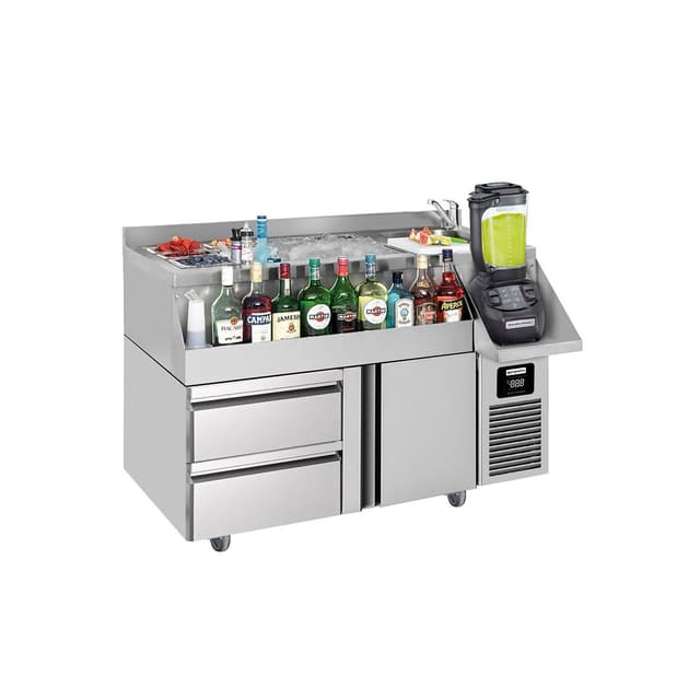 Bar & beverage cooling table - 1200x600mm - 150 litres - with 1 door, 1 drawer 1/2 & shelves