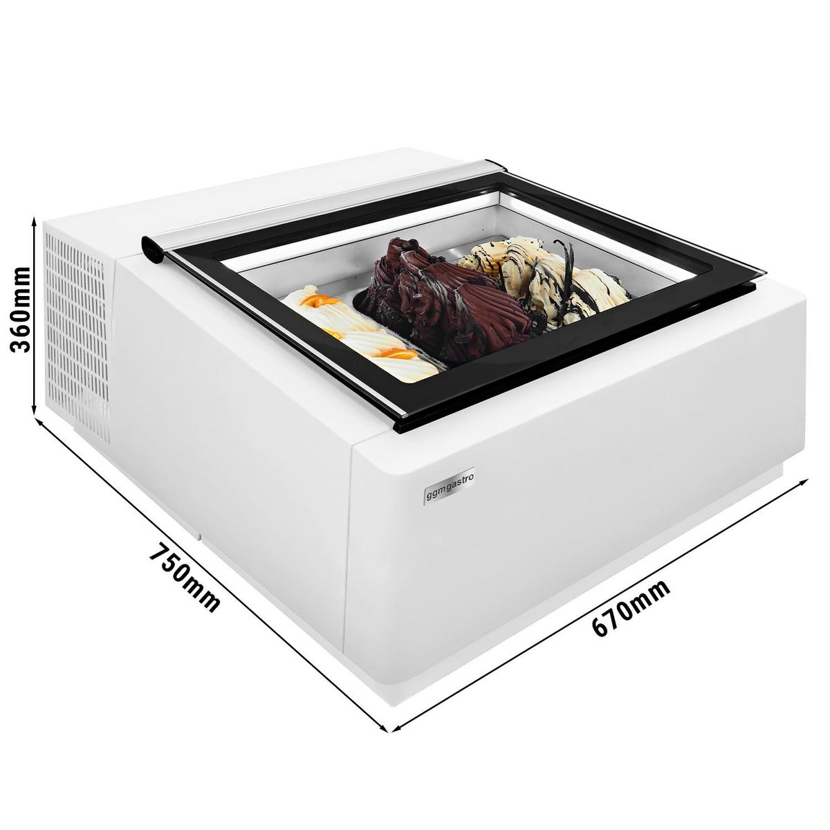 Tabletop ice cream display case - 670mm - Static - for 3x 5 litre ice cream containers - Lid opening to customer side