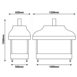 Měděný gril na dřevěné uhlí - 1200mm - se sklem