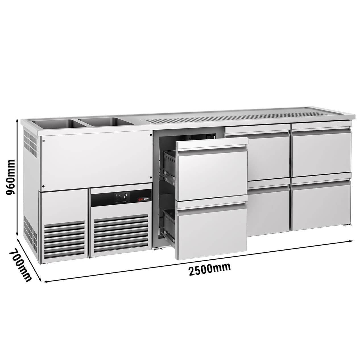 Výčepní pult - 2,5 x 0,7 m - se 6 šuplíky 1/2