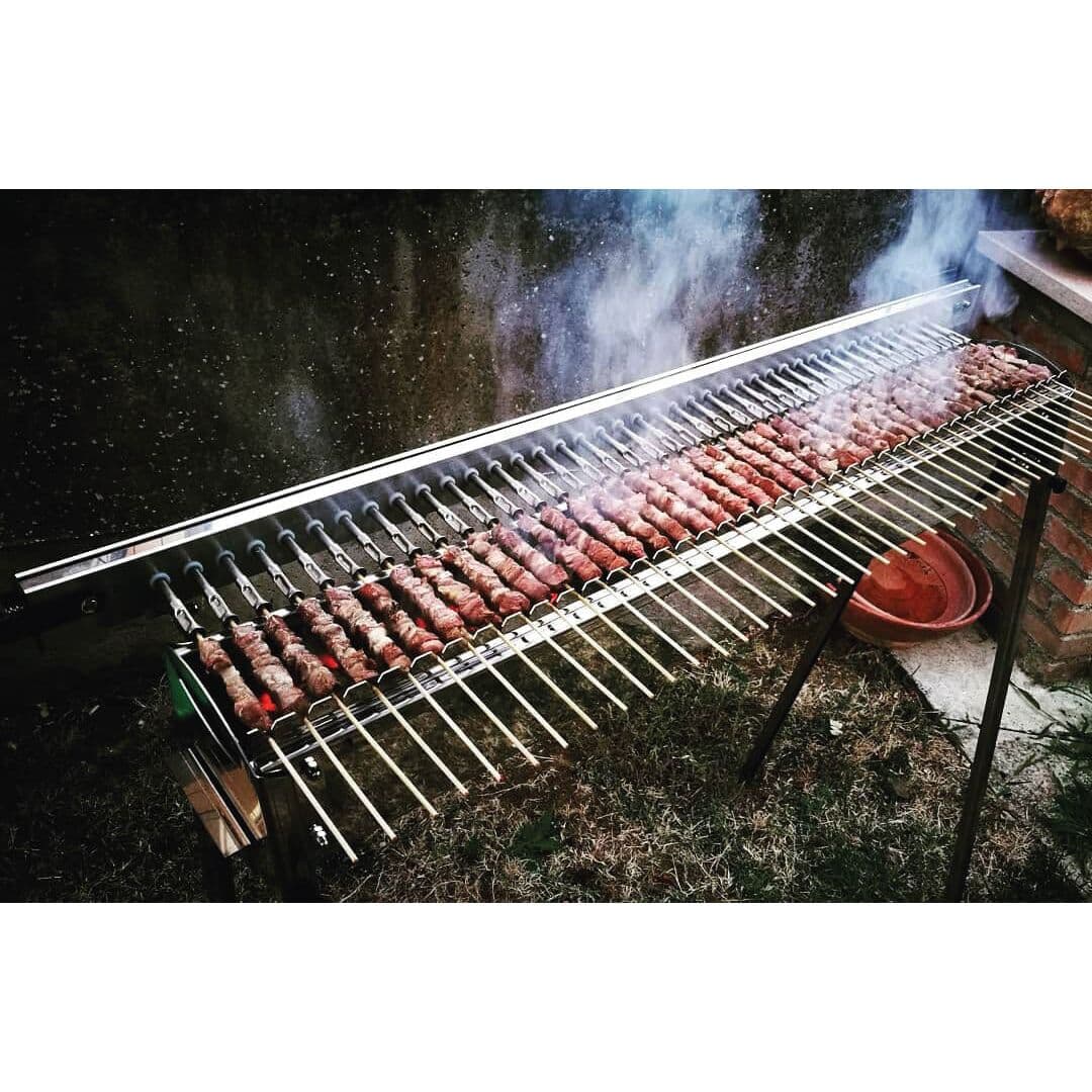 Charcoal spit grill / shashlik grill - 2250mm - automatic