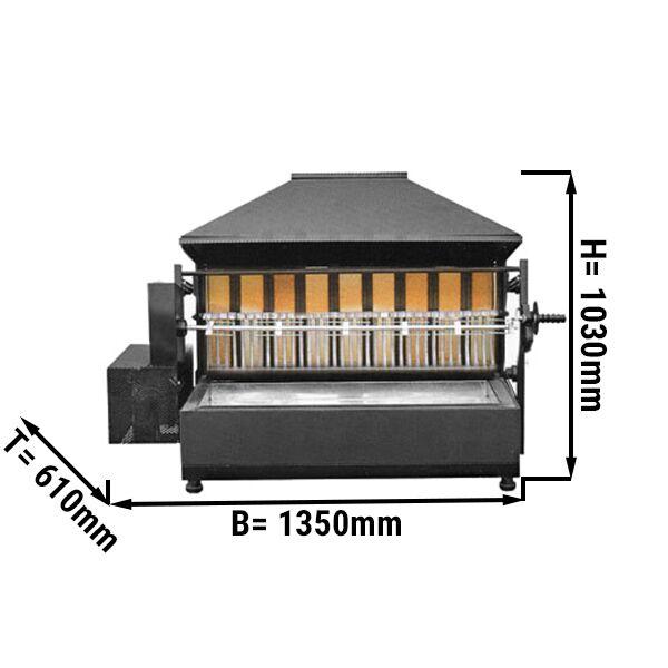 Gril na dřevěné uhlí s 1 rožněm pro 5 kuřat - 1350 x 610 x 1030 mm