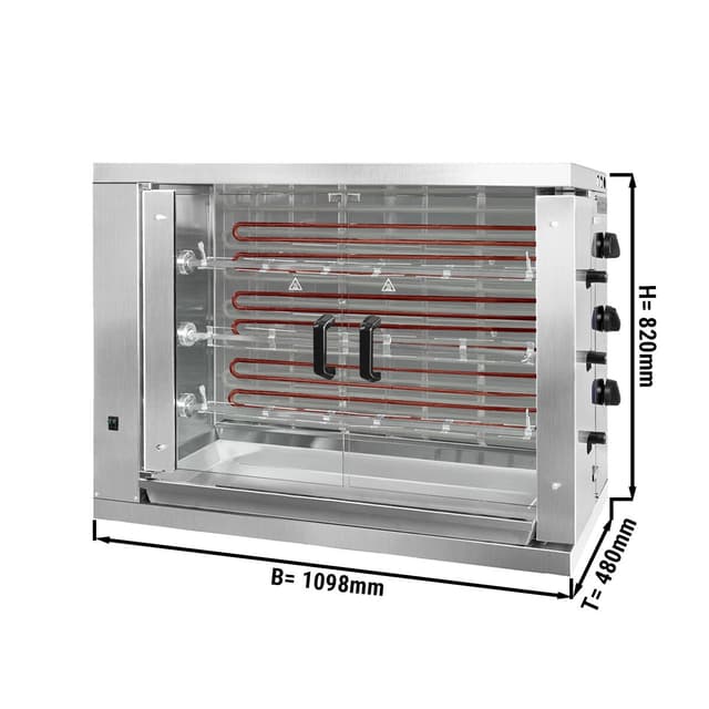 Elektrický gril na kuřata ECO se 3 rožni pro 18 kuřat - 1098 x 480 x 820 mm