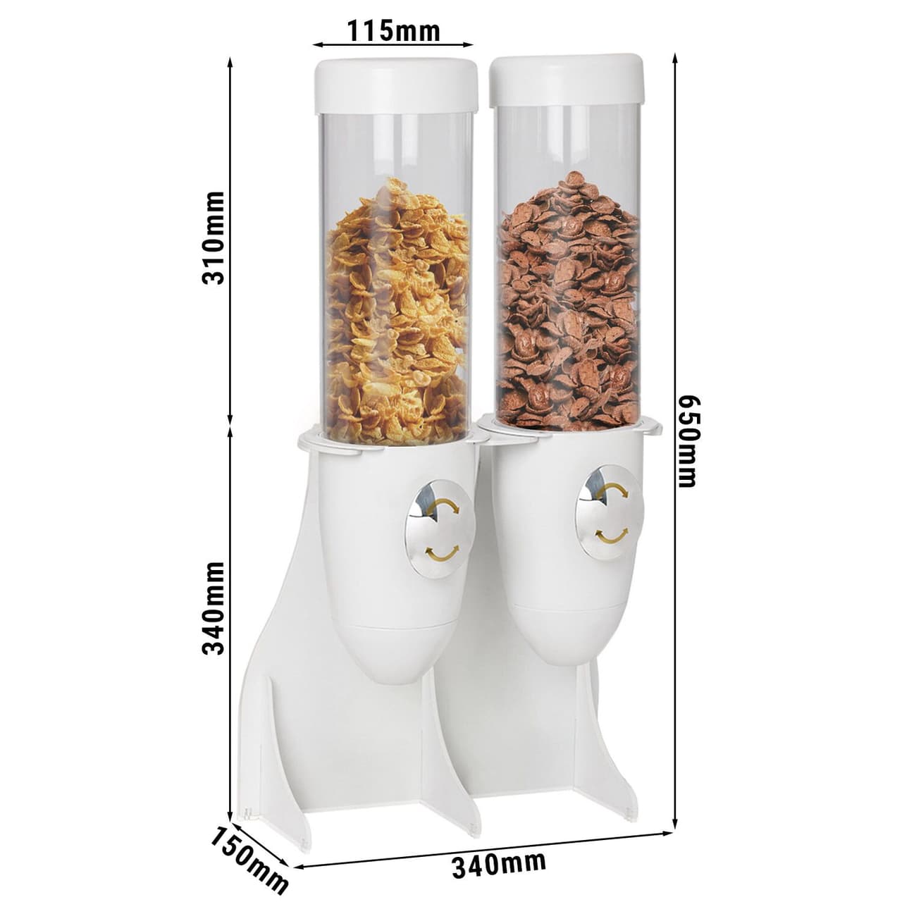 Muesli & cornflakes dispenser - double- Ø 115mm - white- revolving dispenser