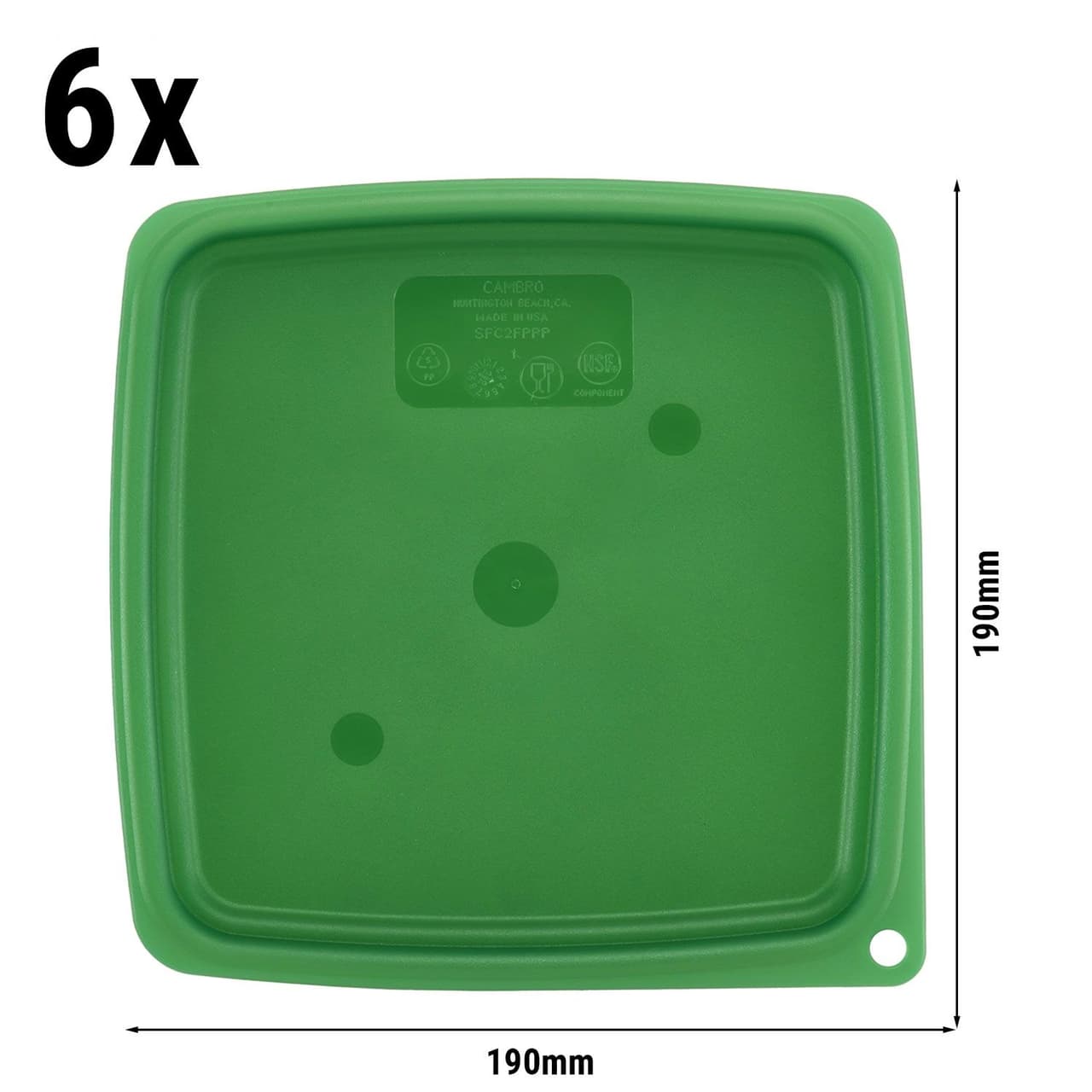 (6 Stück) CAMBRO | CAMSQUARES® -  Deckel für FreshPro - für 1,9 Liter & 3,8 Liter - Grün