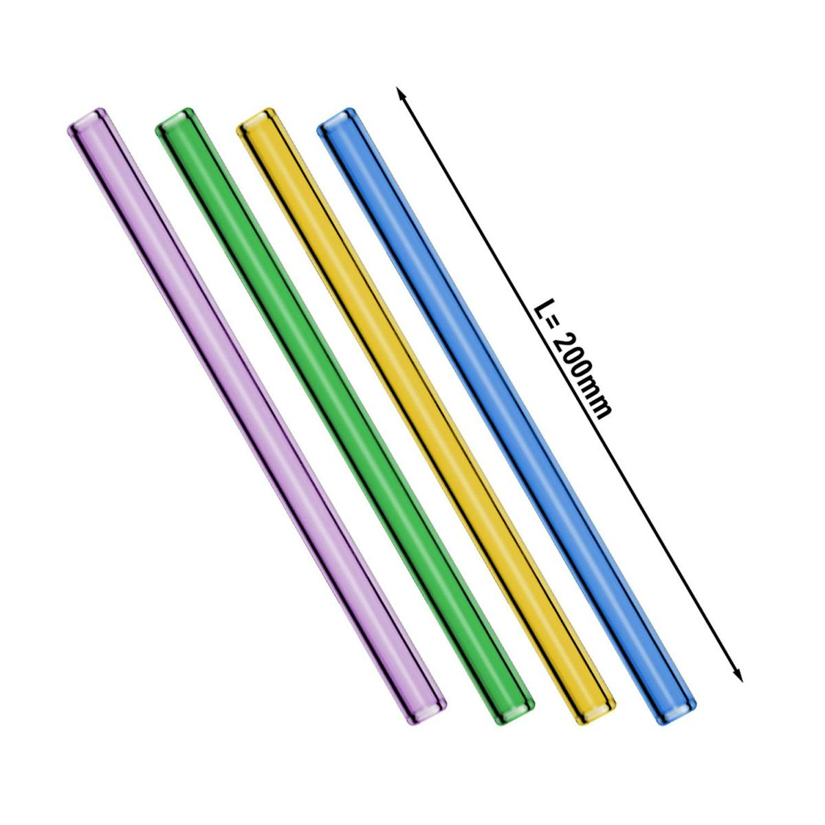 (48 Kusů) Skleněná brčka různých barev - 20 cm - rovná - vč. nylonového čisticího kartáčku