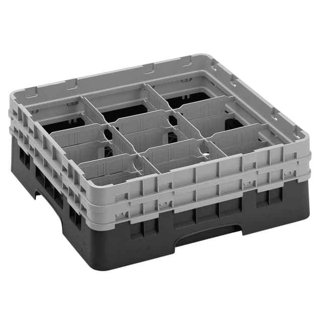 CAMBRO | CAMRACK® - Koš na sklo 1/1 se 2 nástavci - 500x500mm - 9 přihrádek - černý