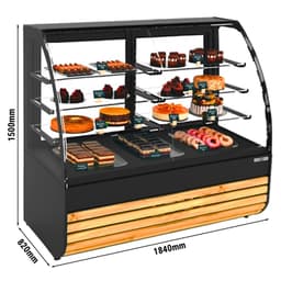 Cukrárenská vitrína - 1840 mm - černé čelo - s LED osvětlením a 3 policemi