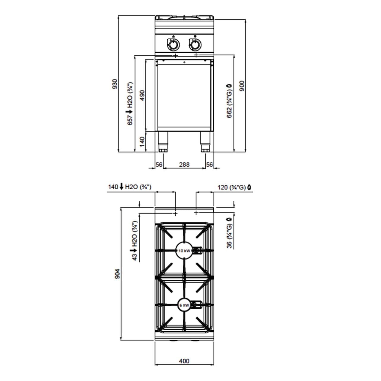 Plynový sporák - se 2 hořáky - 20 kW - vysoce výkonný model