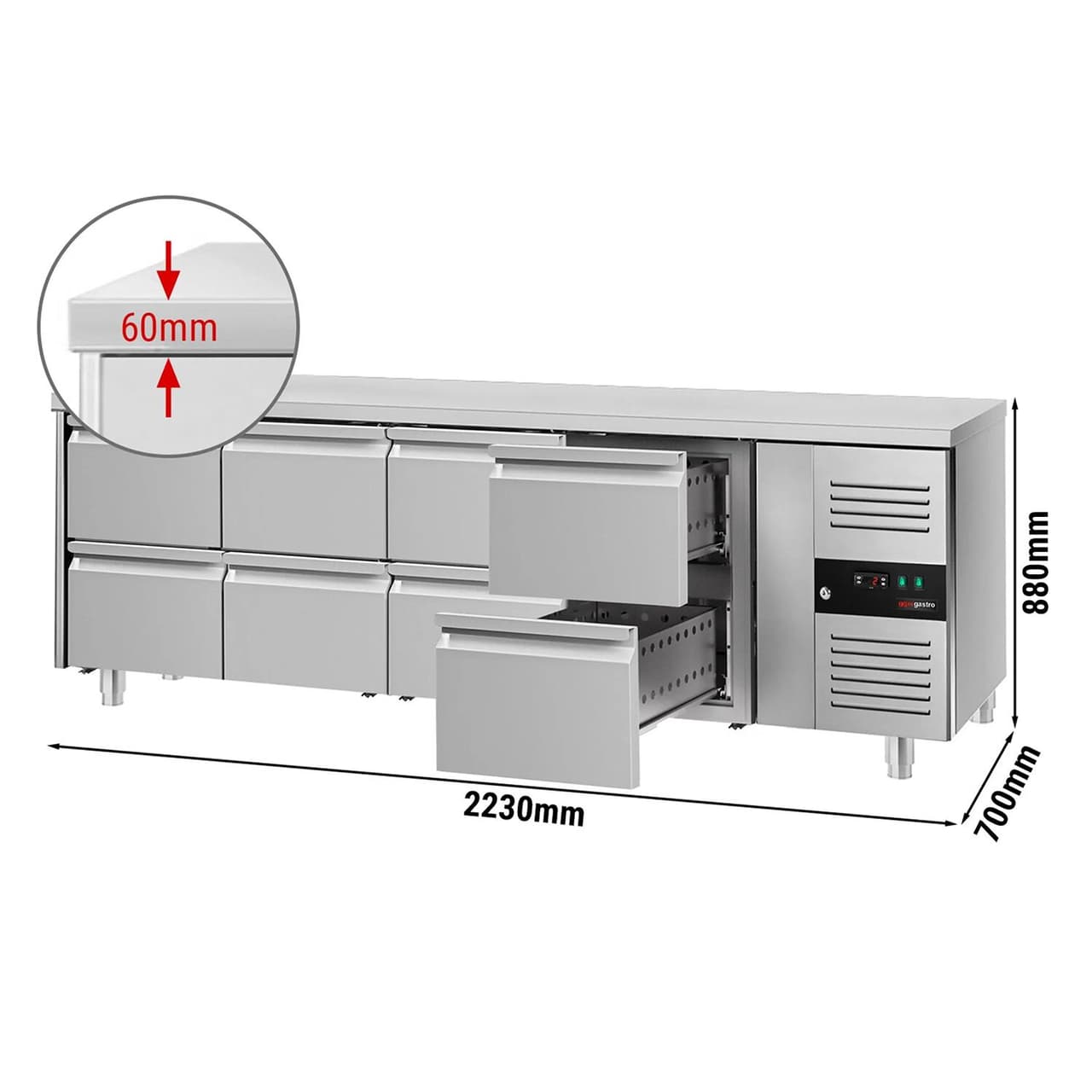 ECO chladicí stůl - 2,2 x 0,7 m - s 8 šuplíky 1/2