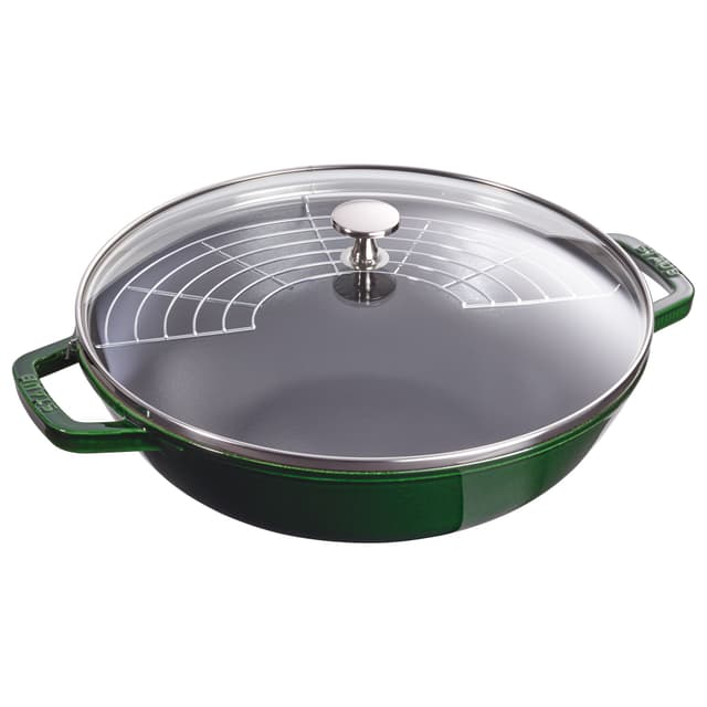 STAUB | SPECIALITY - Wok se skleněnou poklicí - Ø 300 mm - litina - bazalkově zelený