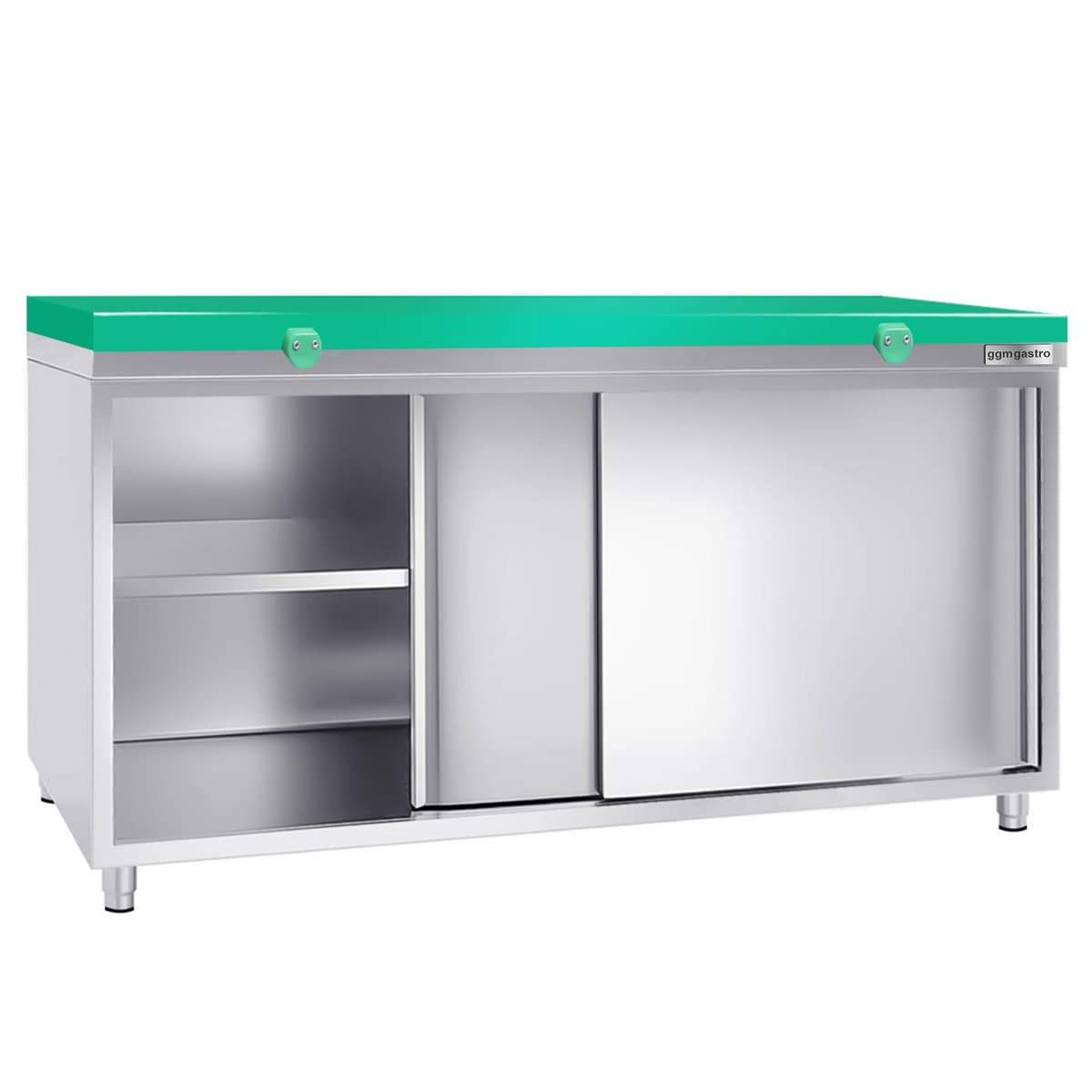 Stainless steel work cabinet PREMIUM - 2000x800mm - with sliding door without backsplash incl. cutting plate