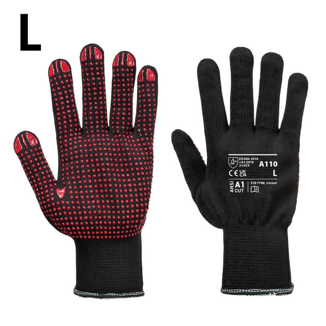 (10 Pair) PVC Nub Glove - Black/ Red - Size: L