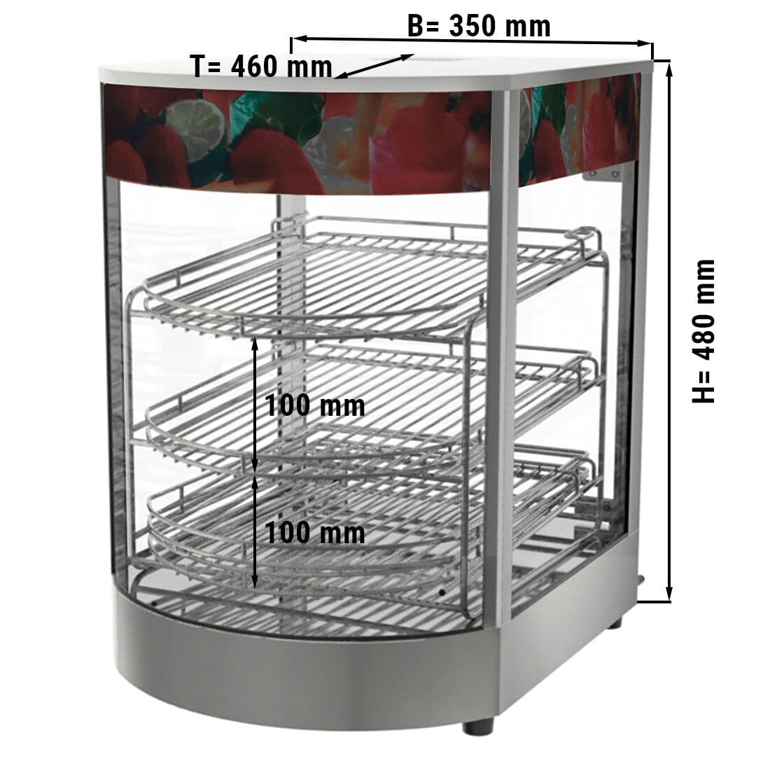 Warmhaltevitrine - 3 Ablagen - Edelstahl - 30 °C bis 85 °C