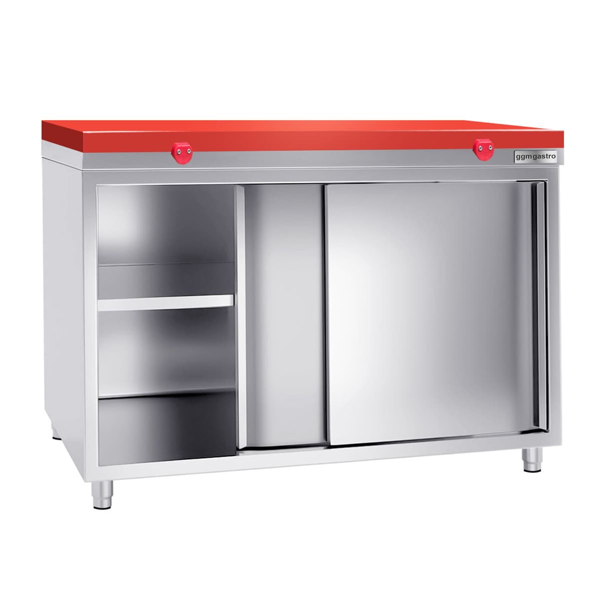 Stainless steel work cabinet PREMIUM - 1400x600mm - with sliding door without backsplash incl. cutting plate