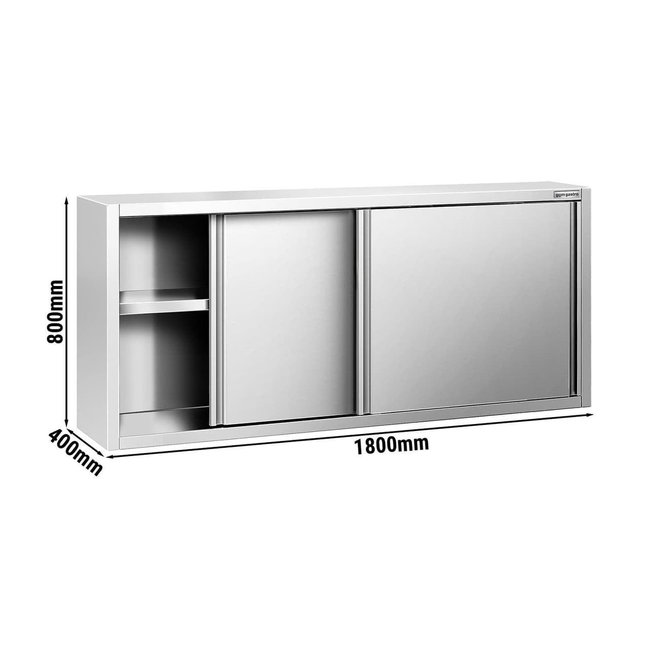 Nástěnná skříňka PREMIUM z nerezové oceli - 1800x400 mm - s posuvnými dveřmi - výška 800 mm