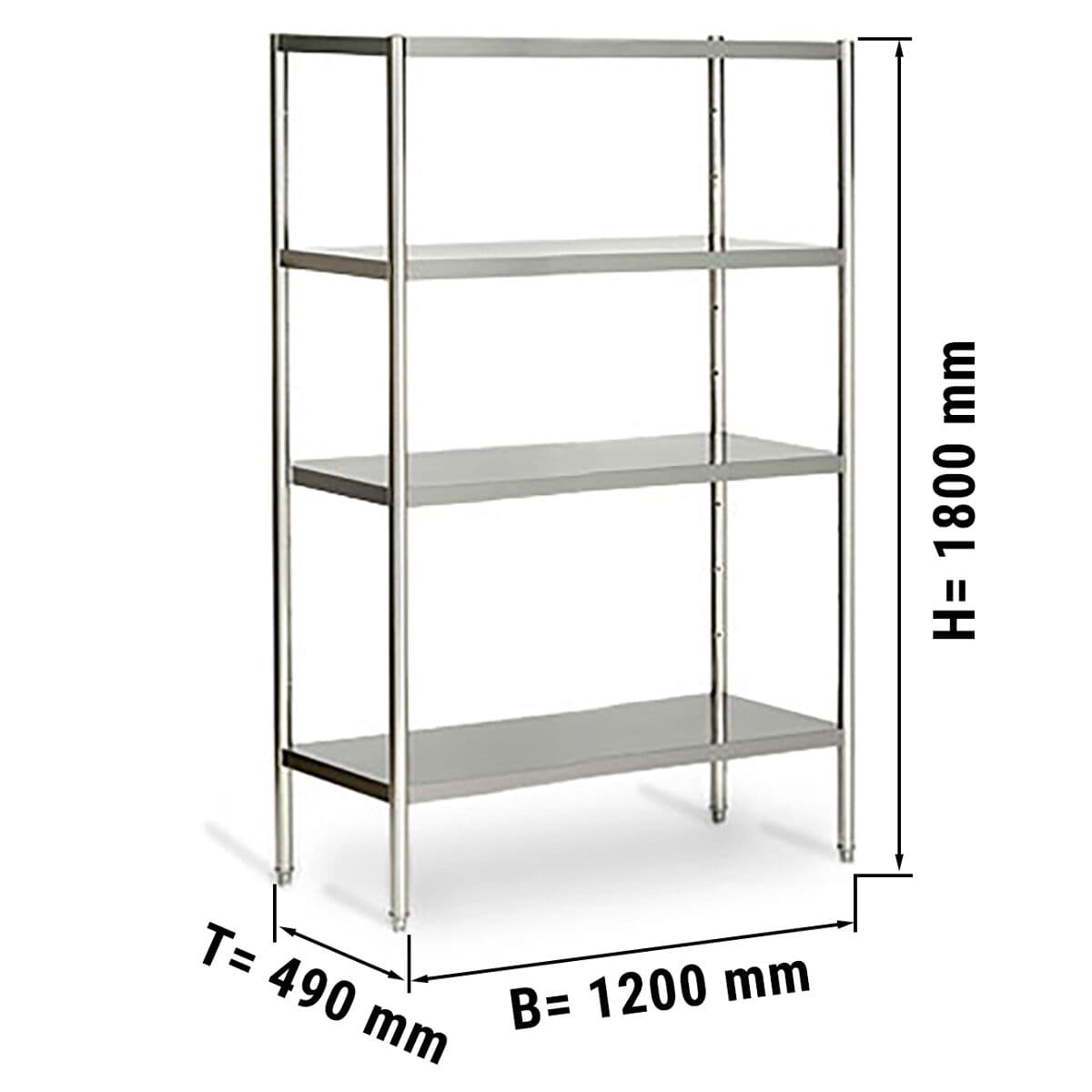 Nerezový regál ECO - 1,2 x 0,5 m - se 4 policemi (NASTAVITELNÉ)