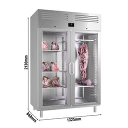 Dry Aging Meat Maturing Cabinet 1.3 m - with 2 glass doors - stainless steel	