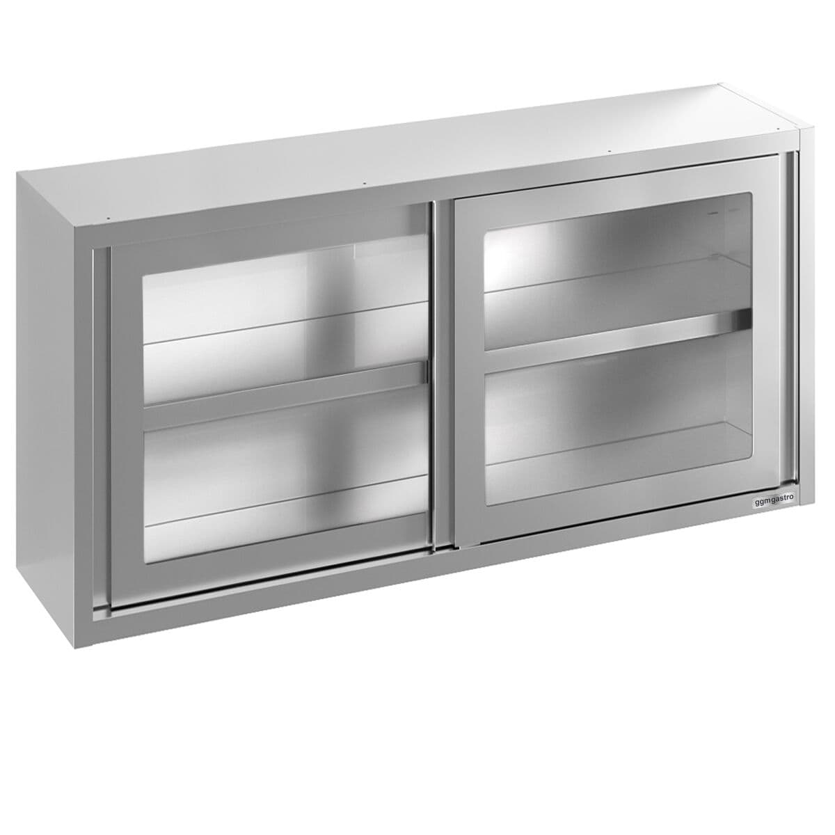 Stainless steel wall cabinet - 2000x400mm - with sliding glass door - 800mm high