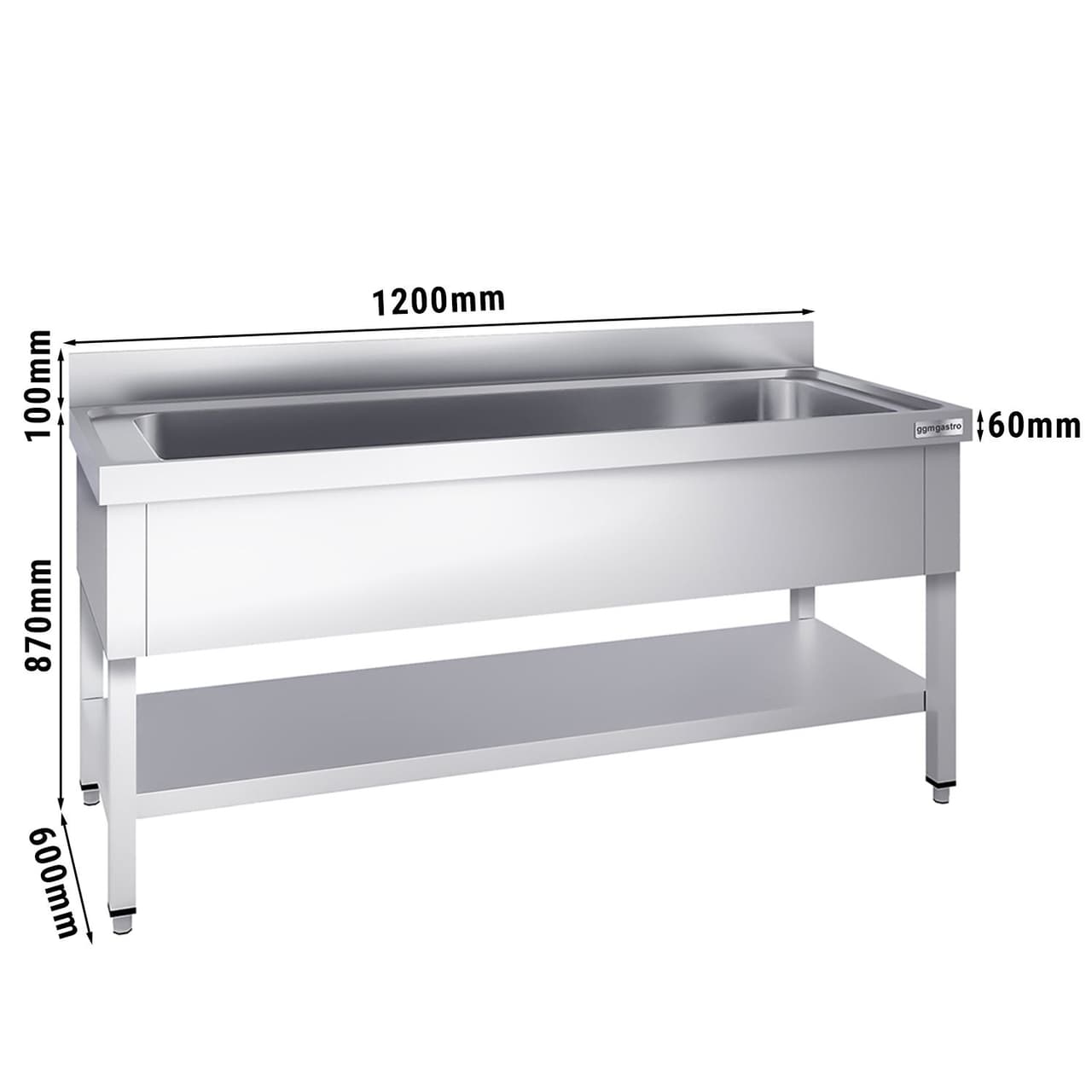 Mycí stůl Premium - 1200x600mm - se spodní policí a 1 dřezem