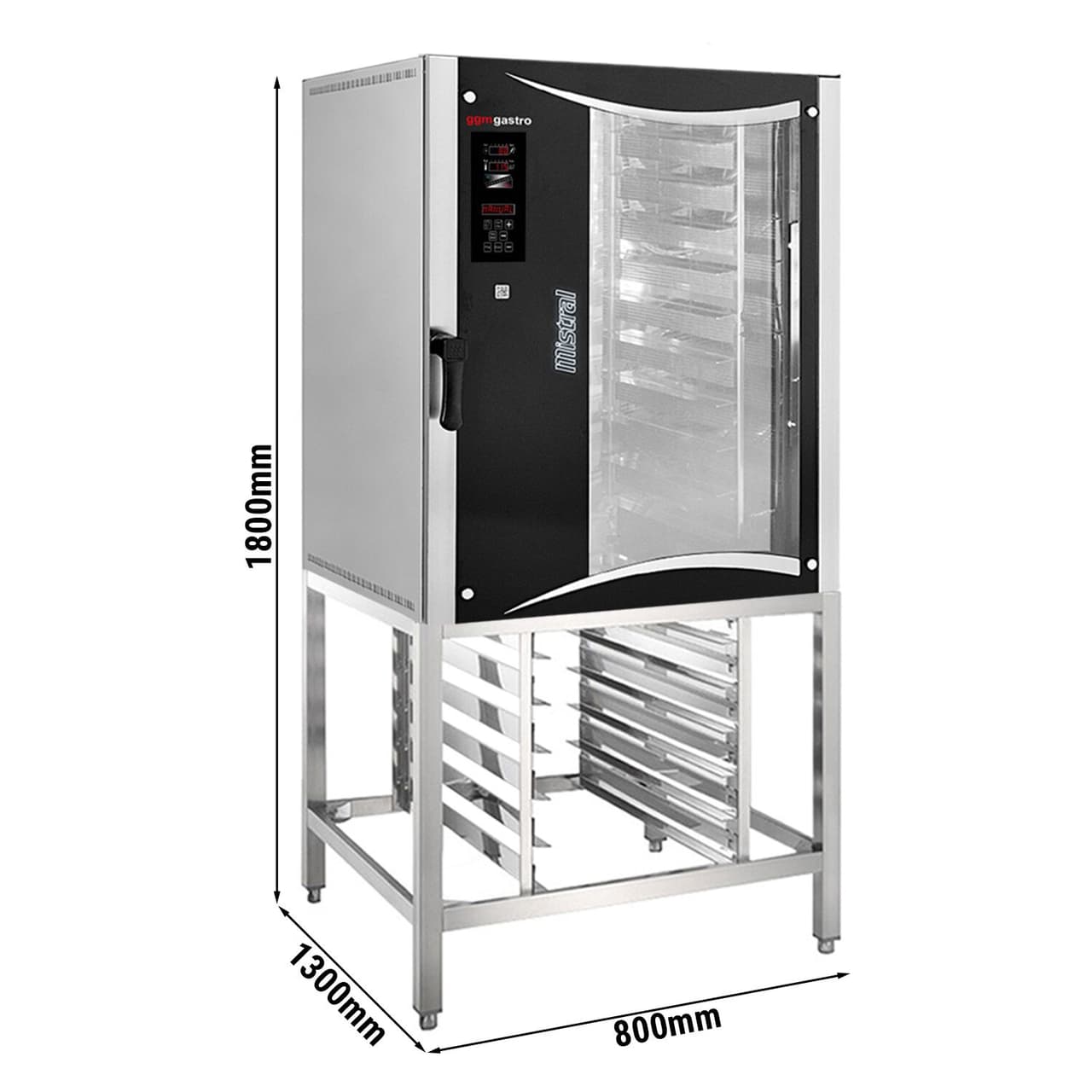 Commercial Bakery Electric Convection Oven - Digital - 10x EN 80x40 - incl. base frame, tray holder