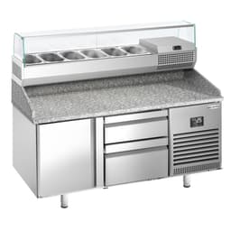 Pizza preparation table Premium PLUS - 1490x700mm - with 1 door & 2 drawers - incl. refrigerated display case - 6x GN 1/4