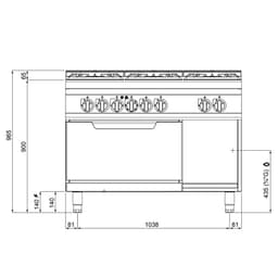 Plynový sporák 6 hořáků (53,5 kW) + elektrická trouba Static (7,5 kW)