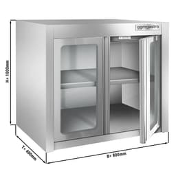 Stainless steel wall cabinet - 800x400mm - with glass hinged door - 1000mm high