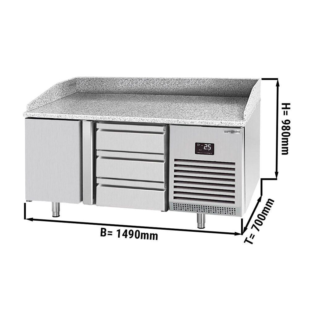 Pizza preparation table Premium PLUS- 1490x700mm- with 1 door & 3 drawers 