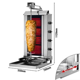 Gril na gyros/kebab - 4 hořáky (pohyblivé) - max. 60 kg - vč. křídlových dvířek