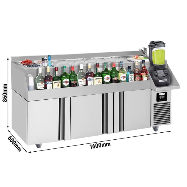 Bar- & Getränkekühltisch - 1600x600mm - 235 Liter - mit 3 Türen & Ablagen