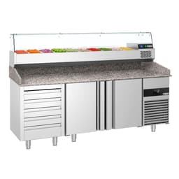 Chladicí stůl na pizzu PREMIUM - 2100x800mm - se 3 dveřmi & 7 zásuvkami - vč. chladicí vitríny - 10x GN 1/3