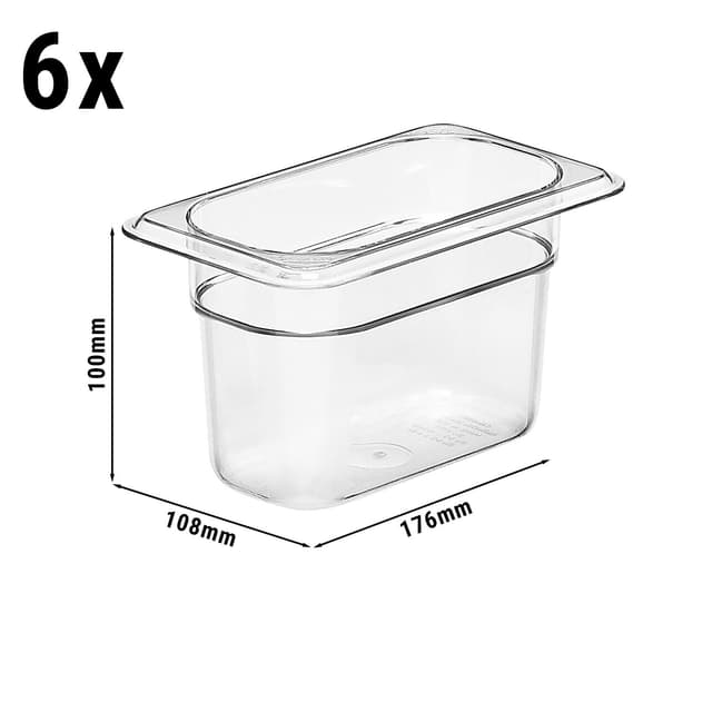 (6 kusů) CAMBRO | Polykarbonátový nádoba Camwear® GN 1/9 - čirá - hloubka 100 mm