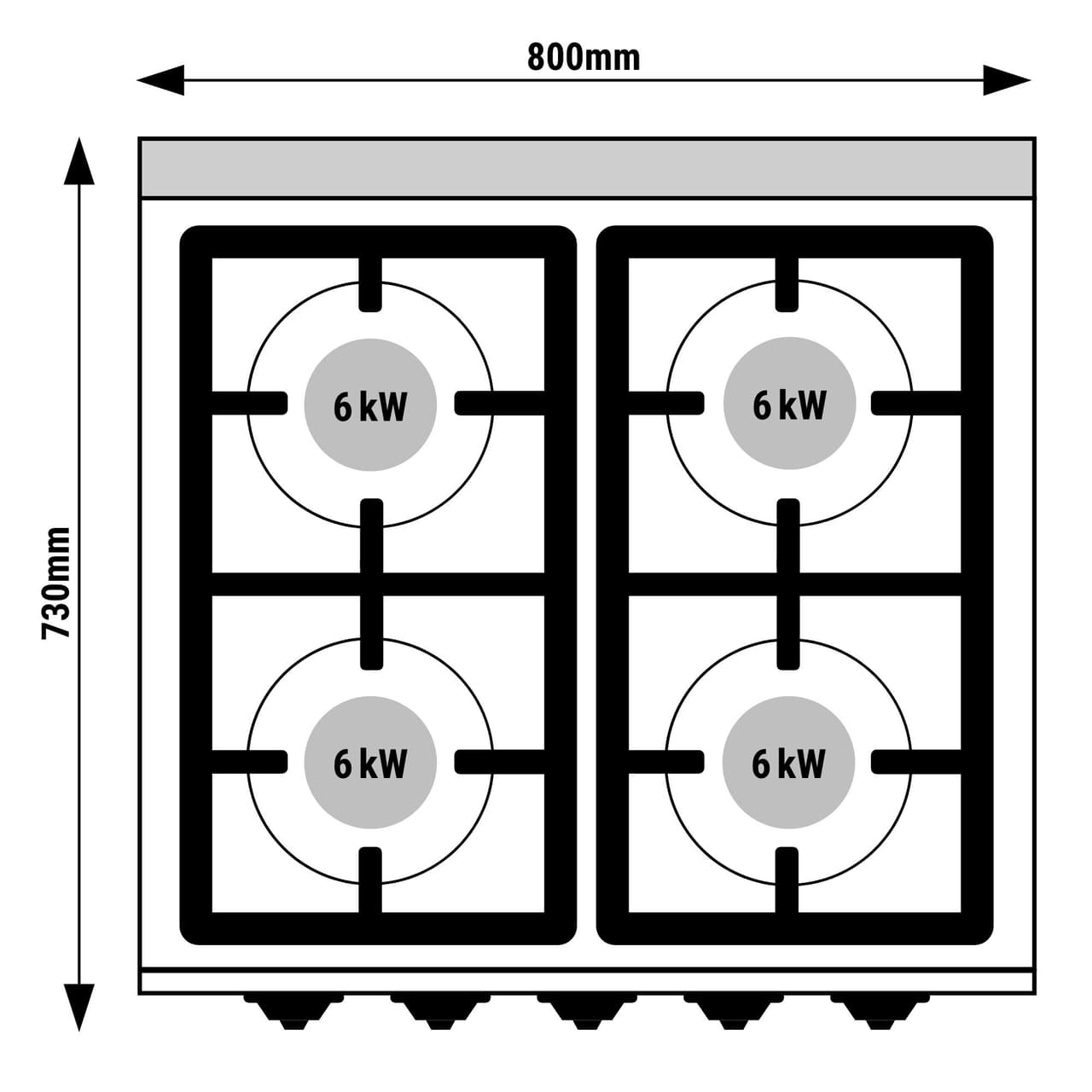 Plynový sporák - se 4 hořáky (24 kW) & elektrickou troubou (4,7 kW)