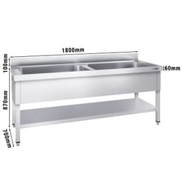 Mycí stůl Premium - 1800x700mm - se spodní policí a  2 dřezy