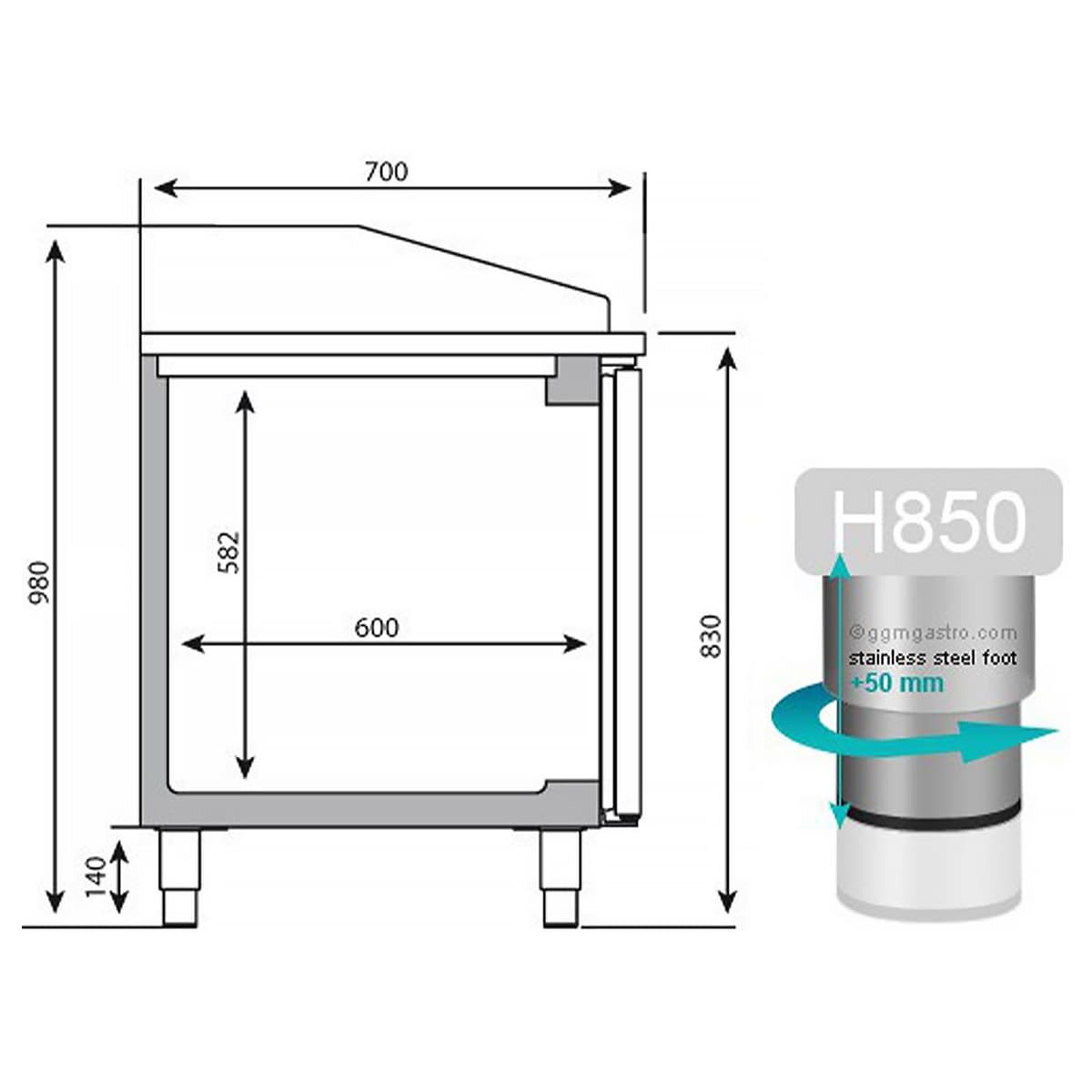 Pizza preparation table Premium PLUS- 1490x700mm- with 1 door & 2 drawers 