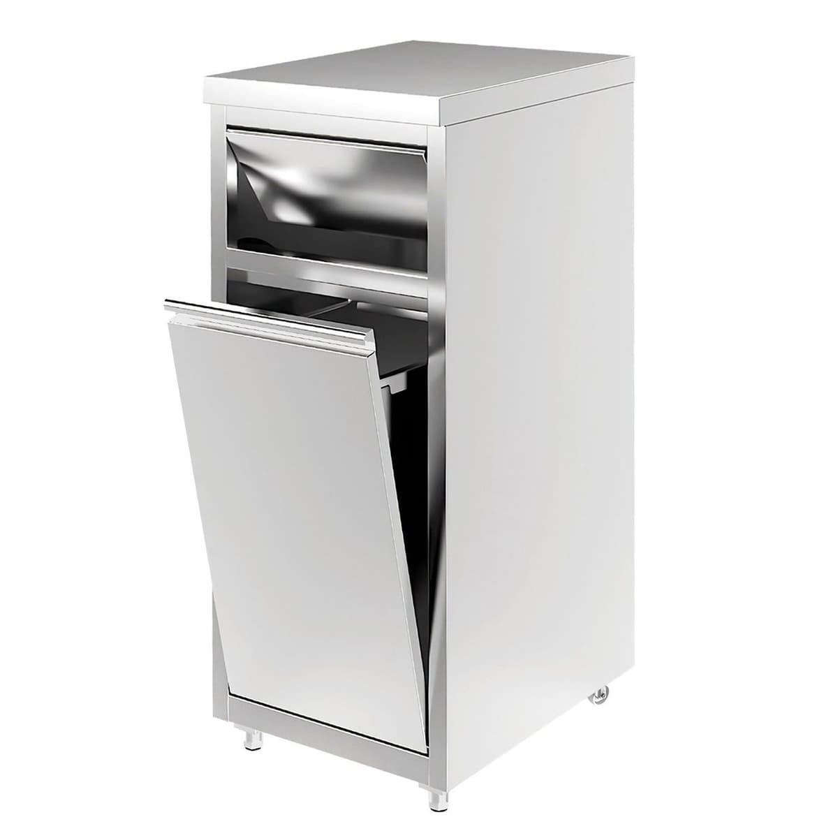 Waste bin with hinged lid opening - stainless steel