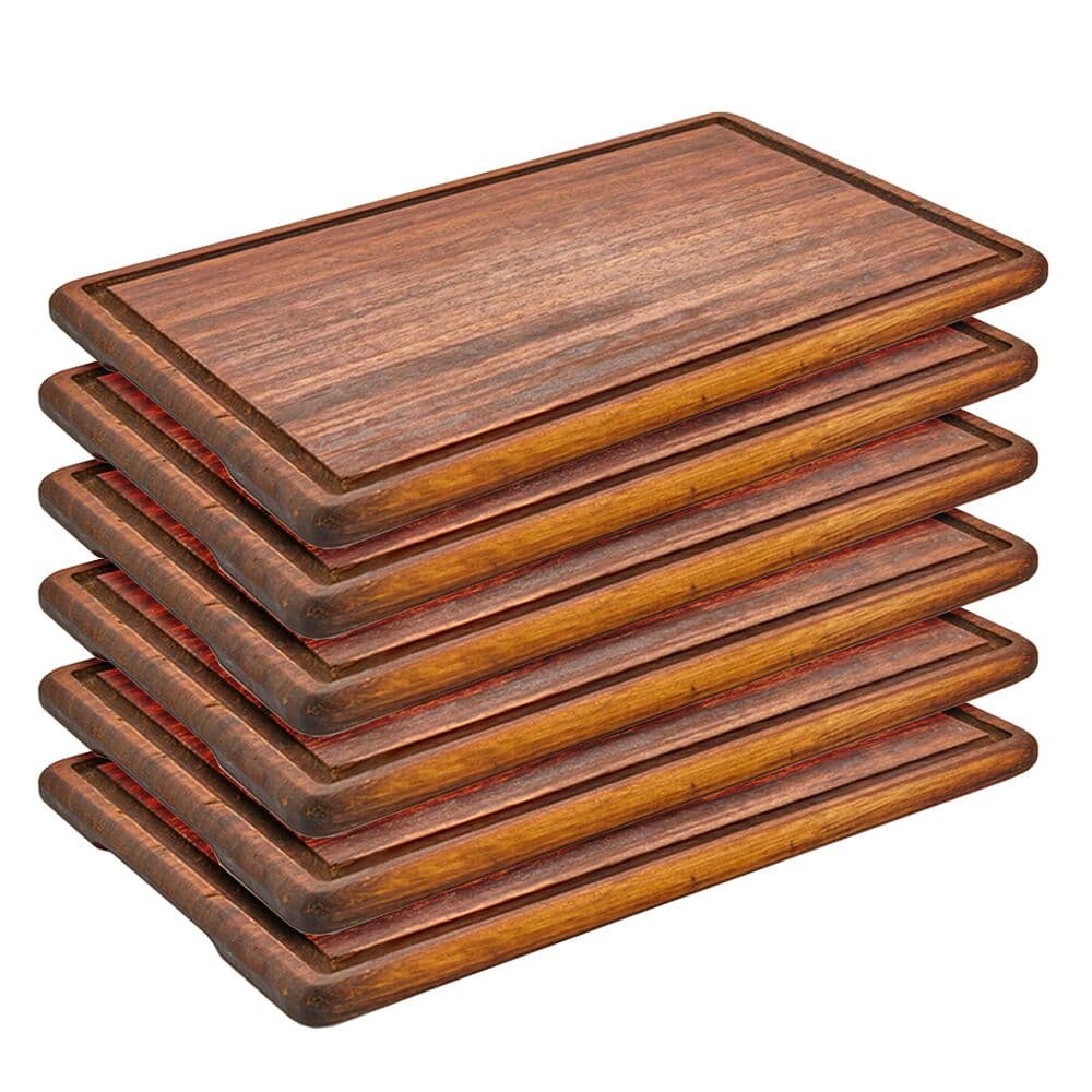 (6 pieces) Iroko wood steak plate - 400 x 250 mm