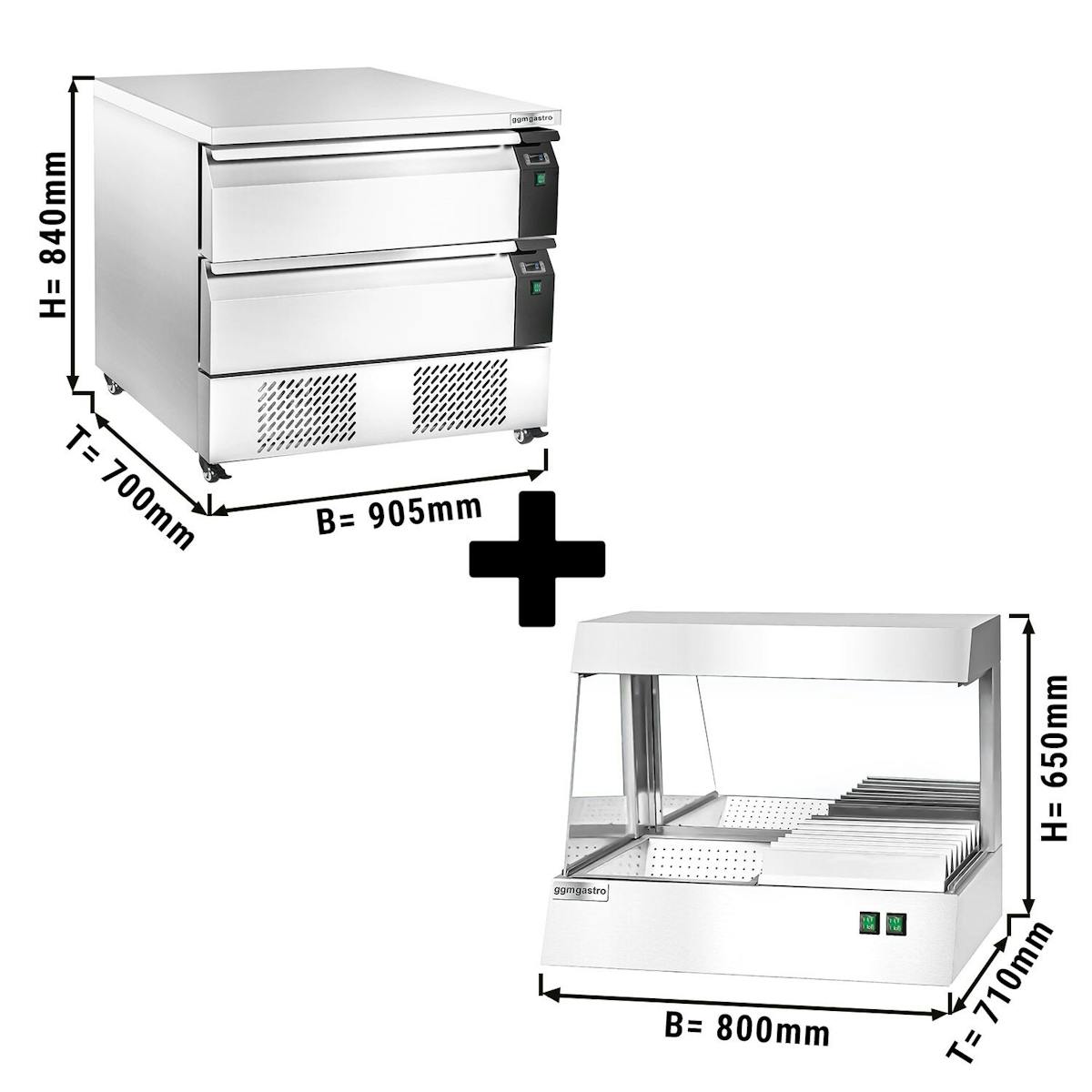 Kombinace lednice a mrazáku se 2 šuplíky - 0,9 m - 153L - vč. ohřívače hranolek