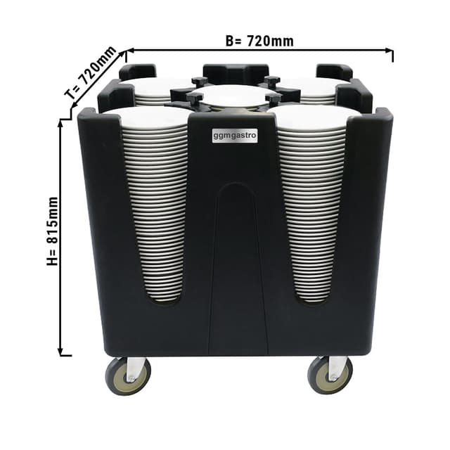 Plate dispenser on castors - with 4 adjustable dividers	