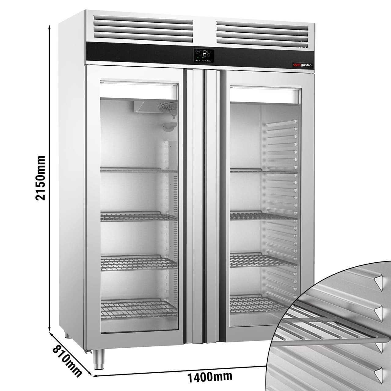 Lednice nerezová PREMIUM - GN 2/1 - 1400L - se 2 skleněnými dveřmi