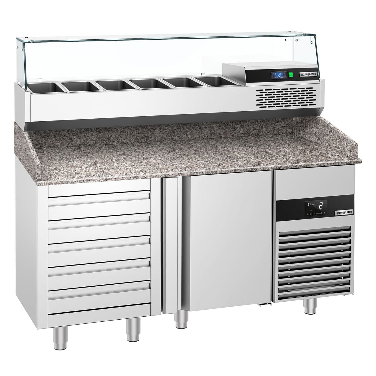 Chladicí stůl na pizzu PREMIUM - 1550x800mm - se 2 dveřmi - vč. chladicí vitríny