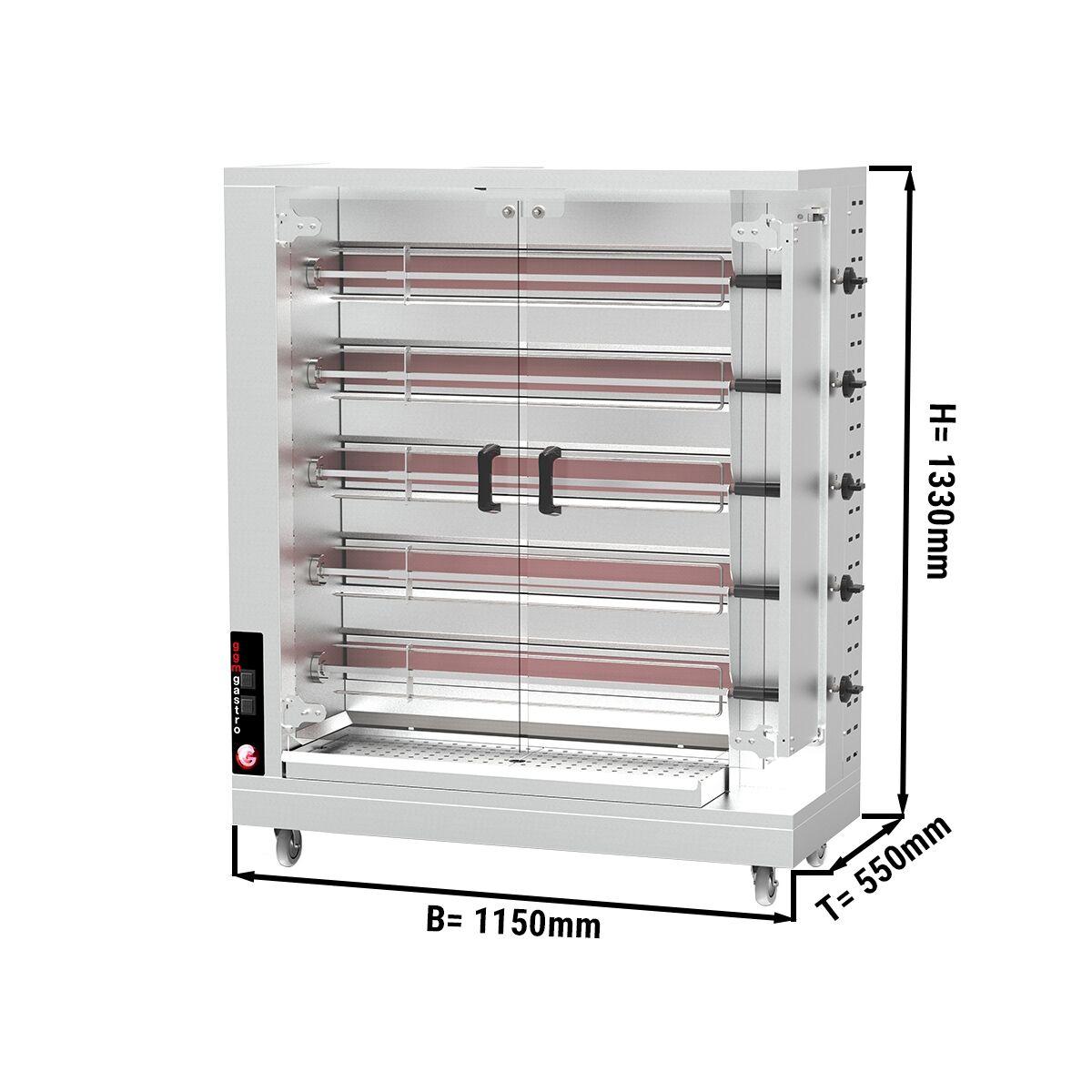 Plynový gril na kuřata PREMIUM s 5 rožni pro 25 kuřat - 1150 x 472 x 1344 mm